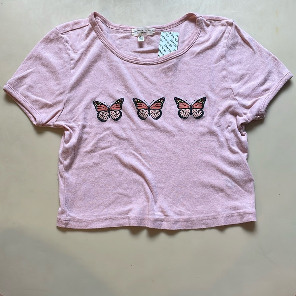 Urban Outfitters Pink Butterfly Baby Tee